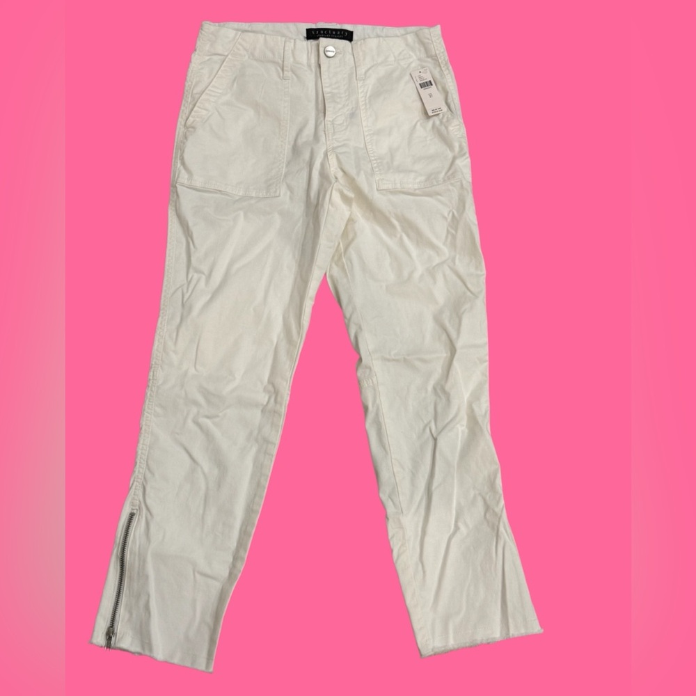NEW Anthropologie Sanctuary Pants 27 NWT Lightweight Spring Chino White Zip Hem